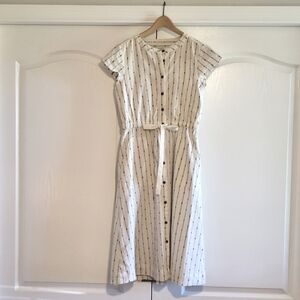 Elegant Loft Linen Midi Dress - 2 or Extra Small - White & Black - Neutral